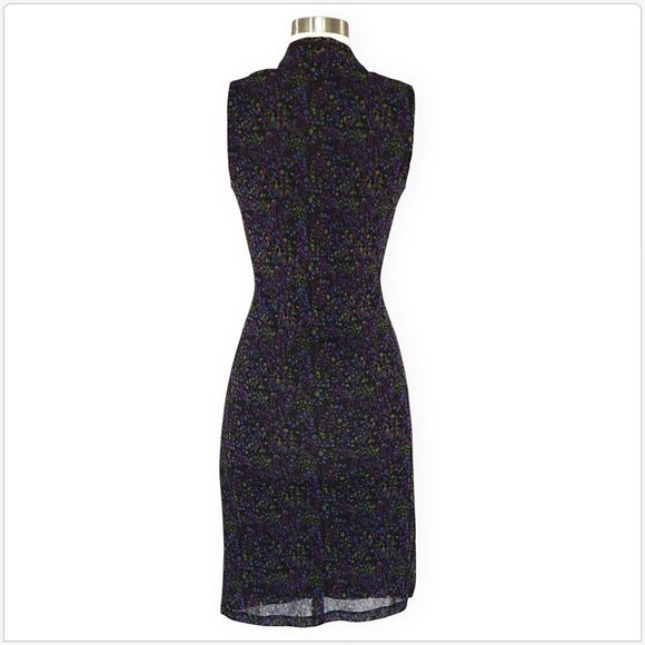 Kenneth Cole Reaction Black Purple Print Stretch Mesh Sleeveless Sheath Dress XS - Picture 3 of 4